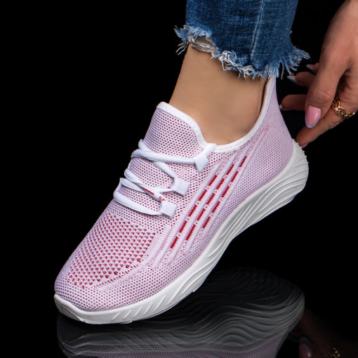 Pantofi sport clasici dama, Pantofi dama sport din material textil albi cu rosu MDL03784 - modlet.ro