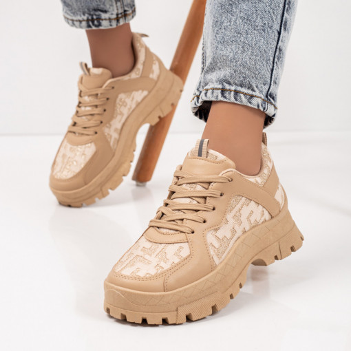 Pantofi dama sport khaki cu talpa groasa MDL05859