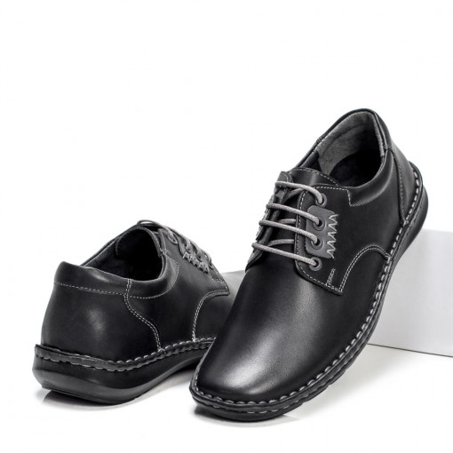 Black Friday, Pantofi din Piele casual barbati negri MDL06397 - modlet.ro