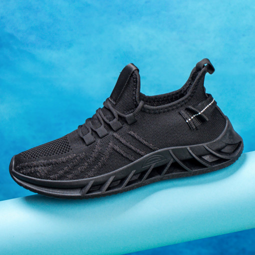 Adidasi clasici barbati, Pantofi sport barbati negri cu gri din material textil MDL04600 - modlet.ro