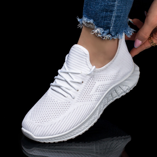 Pantofi trendy sport dama, Pantofi sport dama din material textil albi MDL03978 - modlet.ro