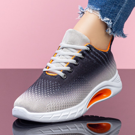 Adidasi dama, Pantofi sport dama gri cu portocaliu cu siret MDL07975 - modlet.ro