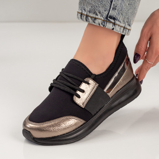 Oferta zilei, Pantofi sport dama negri cu gri si insertii de material elastic MDL033823 - modlet.ro