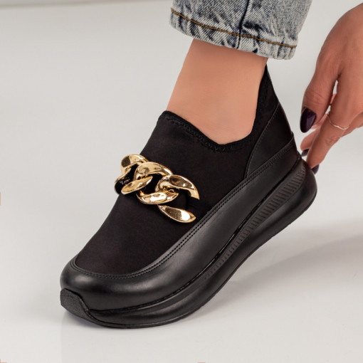 Oferta zilei, Pantofi sport dama negri cu lant decorativ MDL033821 - modlet.ro