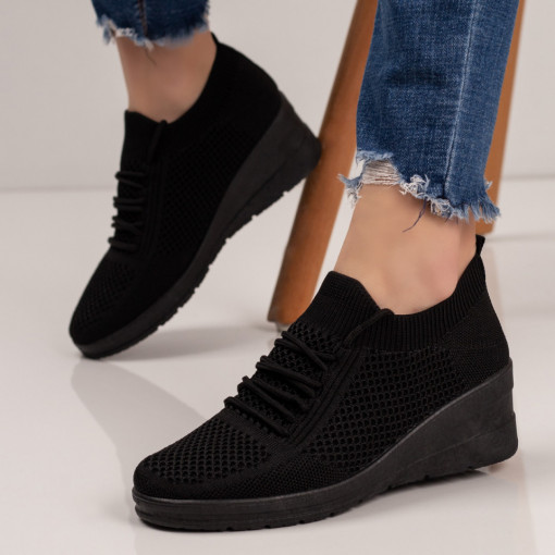 Pantofi sport dama, Pantofi sport dama negri din material textil cu platforma MDL04377 - modlet.ro