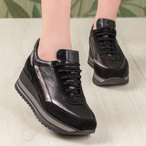 Adidasi dama - Piele naturala, Pantofi sport dama negri din piele naturala MDL01623 - modlet.ro