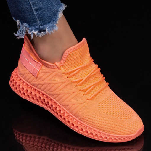 Pantofi trendy sport dama, Pantofi sport dama portocalii din material textil MDL04878 - modlet.ro