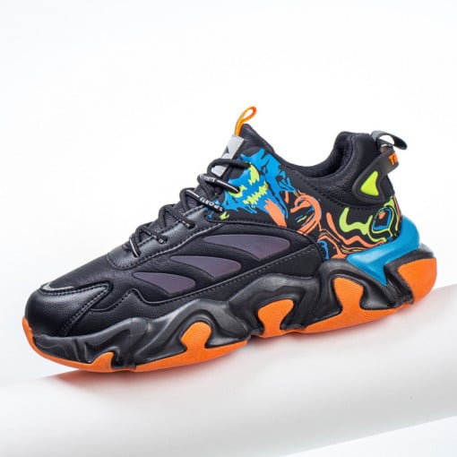 Pantofi sport negri cu portocaliu barbati MDL03199