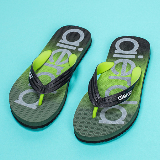 Papuci barbati negru cu verde de plaja MDL05328