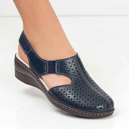 Sandale dama albastre cu platforma si inchidere cu scai din Piele naturala MDL05427