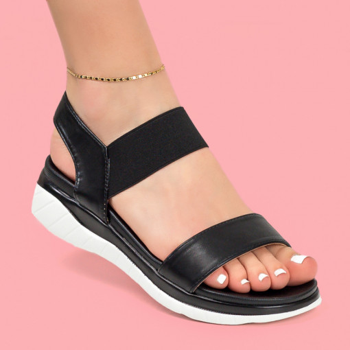 Sandale cu platforma, Sandale dama negre cu bareta elastica si platforma MDL05062 - modlet.ro