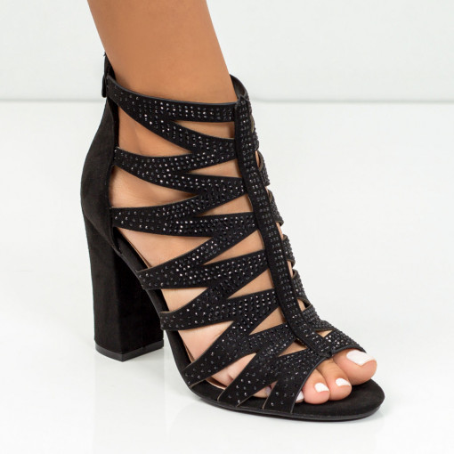 Sandale cu toc gros, Sandale dama negre elegante cu toc gros MDL05258 - modlet.ro