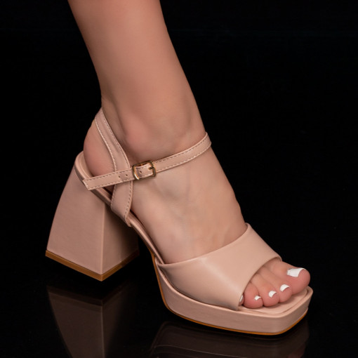 Sandale trendy cu toc si platforma, Sandale elegante dama nude cu toc gros si platforma MDL05170 - modlet.ro