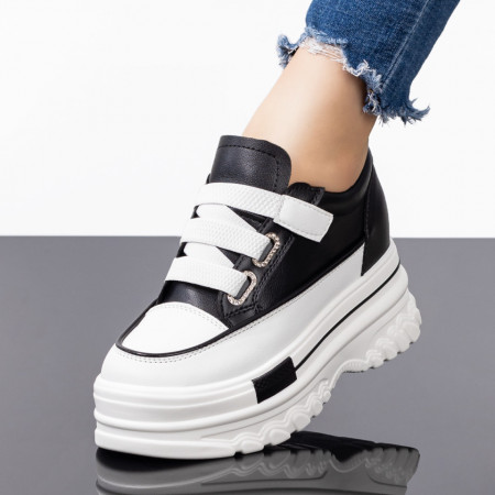 Sneakers cu siret elastic dama negri cu alb MDL08122