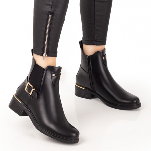 Botine negre cu fermoar si catarama decorativa dama MDL06704