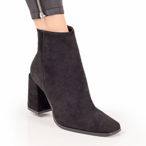 Botine negre suede cu fermoar si toc gros dama MDL07346
