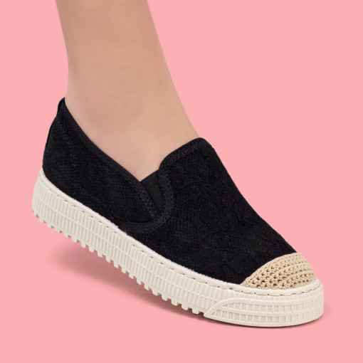 Pantofi dama, Espadrile negre dama din material textil MDL04835 - modlet.ro