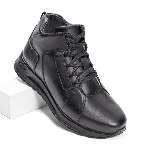 Ghete negre barbati cu siret din Piele naturala MDL07306