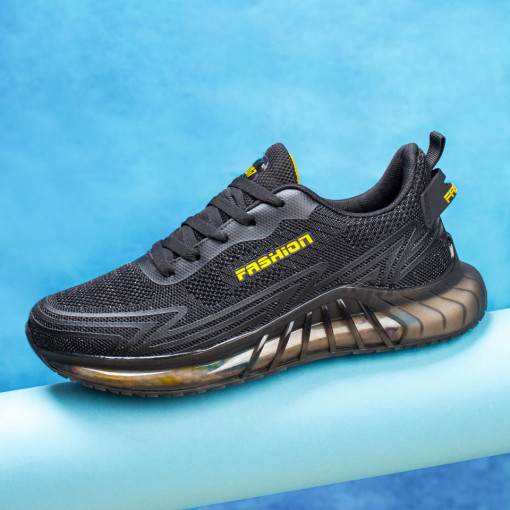 Adidasi barbati, Pantofi barbati sport negri cu galben din material textil MDL01574 - modlet.ro