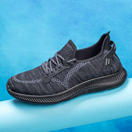 Adidasi clasici barbati, Pantofi barbati sport negri cu gri din material textil MDL05085 - modlet.ro