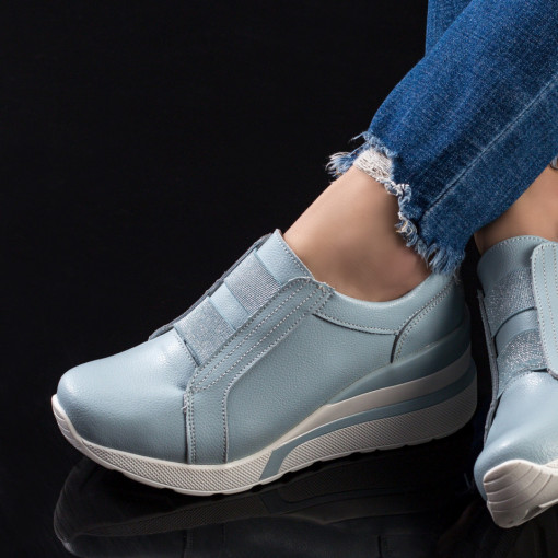 Pantofi casual trendy cu platforma, Pantofi casual dama albastri din Piele naturala cu talpa groasa MDL02879 - modlet.ro