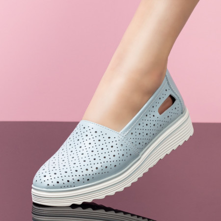 Pantofi casual dama albastri perforati din Piele naturala MDL04480