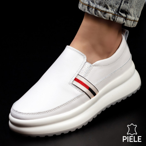 Lichidare stoc piele naturala, Pantofi casual dama albi cu elastic din Piele naturala MDL03110 - modlet.ro