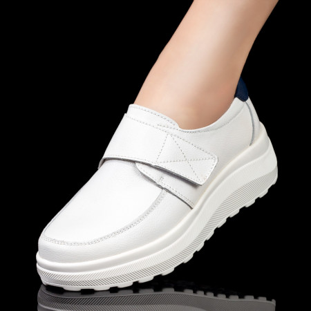 Pantofi casual dama albi din Piele naturala cu scai MDL03103