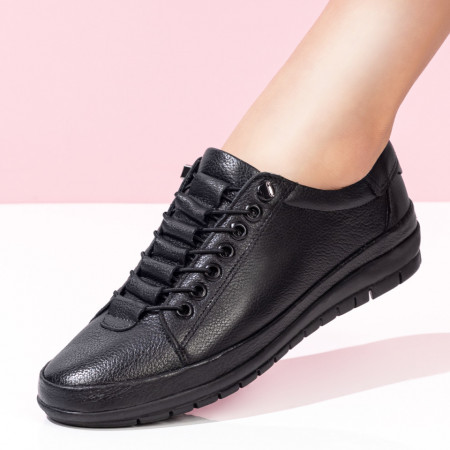 Reduceri  Pantofi casual, Pantofi casual dama cu siret elastic negri din Piele naturala MDL033893 - modlet.ro