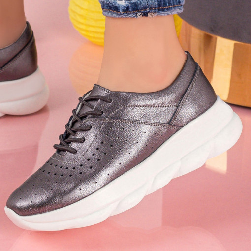 Pantofi casual dama din piele naturala gri MDL01440