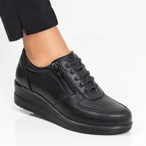 Pantofi casual cu platforma, Pantofi casual dama negri Piele naturala cu siret si platforma MDL06257 - modlet.ro