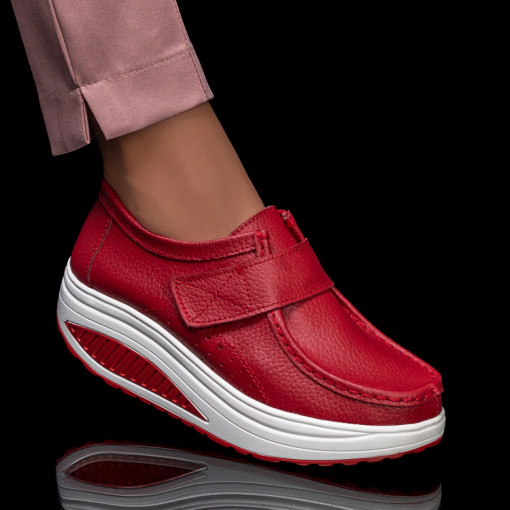 Pantofi clasici casual cu platforma, Pantofi casual dama rosii cu platforma din Piele naturala MDL03866 - modlet.ro