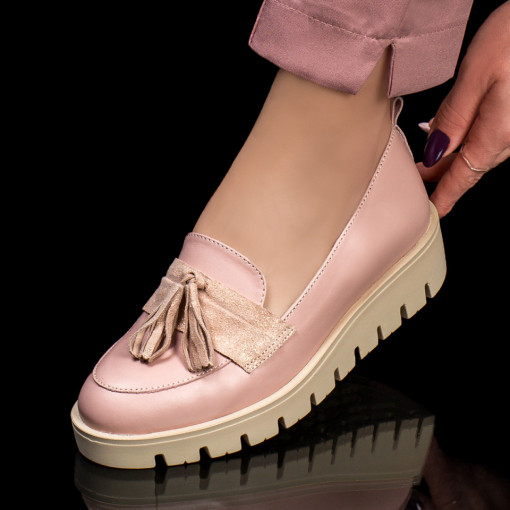 Pantofi casual trendy dama, Pantofi casual dama roz cu canafi din Piele Naturala MDL03573 - modlet.ro