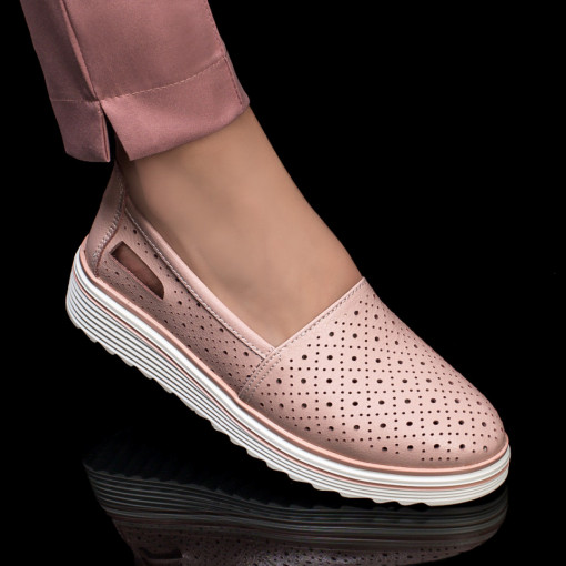 Pantofi casual trendy dama, Pantofi casual dama roz perforati din Piele MDL04480 - modlet.ro