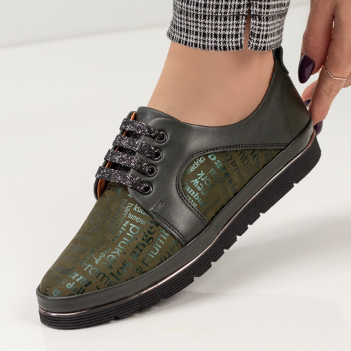Pantofi casual dama verzi cu siret din Piele Naturala MDL01883