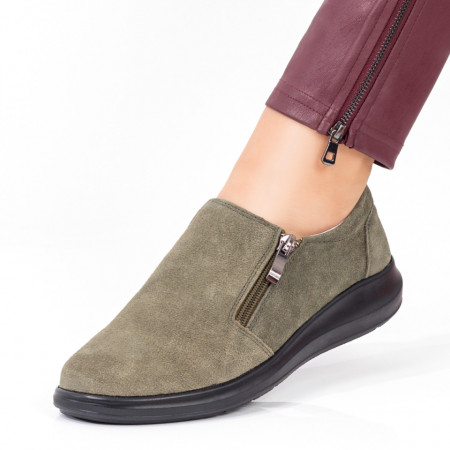 Pantofi casual dama verzi suede cu fermoar din Piele naturala MDL08374