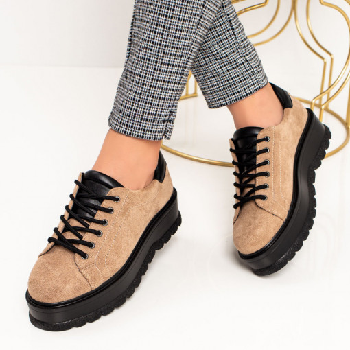 Pantofi casual trendy dama, Pantofi casual khaki dama cu siret si talpa groasa MDL06110 - modlet.ro