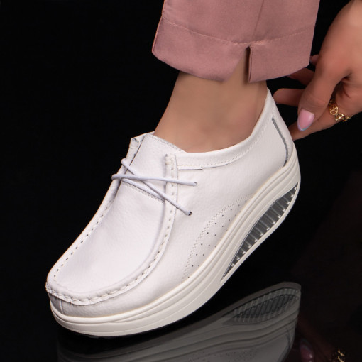 Pantofi casual piele cu platforma, Pantofi cu platforma casual dama albi din Piele MDL03865 - modlet.ro