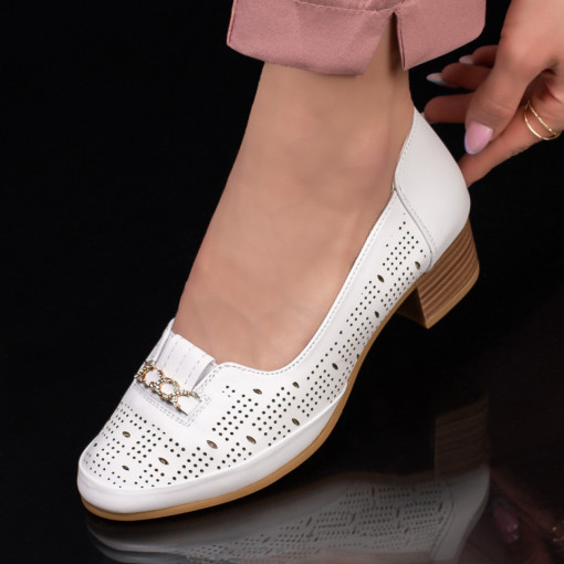 Pantofi casual clasici dama, Pantofi cu toc gros dama casual albi MDL03967 - modlet.ro