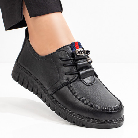 Pantofi dama casual cu siret elastic negri MDL08143