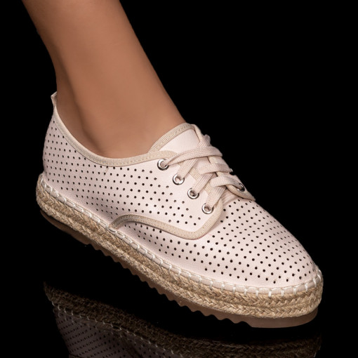 Pantofi dama - Piele naturala, Pantofi dama casual roz din Piele perforati cu talpa groasa MDL05355 - modlet.ro