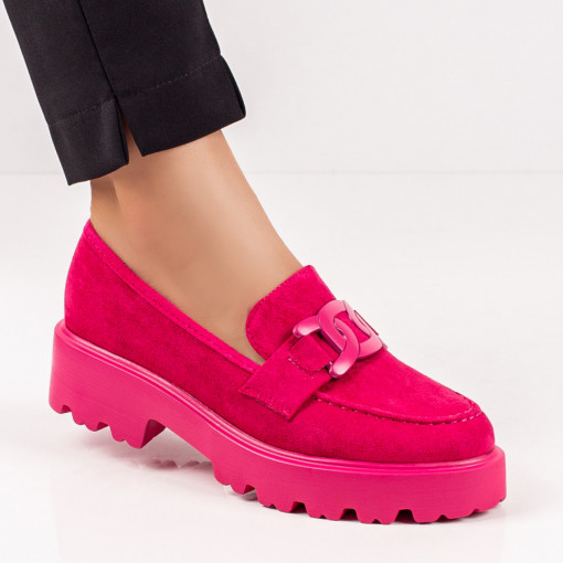 Plateste Jumatate Dama!, Pantofi dama casual roz suede cu talpa groasa si accesoriu decorativ MDL06502 - modlet.ro