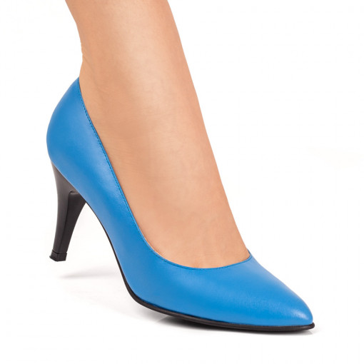 Pantofi cu toc din piele naturala, Pantofi dama cu toc albastri din Piele naturala MDL07631 - modlet.ro