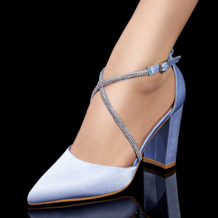 Reduceri  Pantofi cu toc, Pantofi dama cu toc din satin albastri MDL08017 - modlet.ro