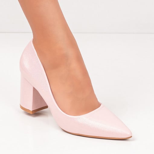 Pantofi cu toc gros dama, Pantofi dama roz cu toc gros MDL06134 - modlet.ro
