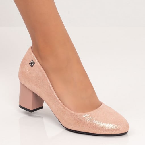 Pantofi cu toc gros dama, Pantofi dama roz cu toc gros si glitter MDL06050 - modlet.ro