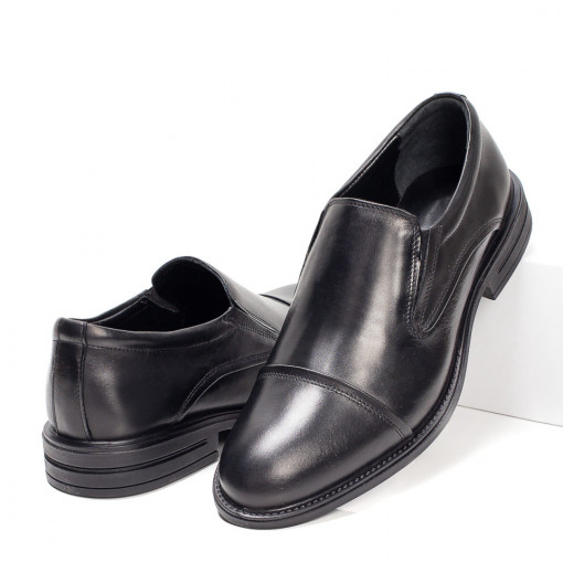 Pantofi barbati - Piele naturala, Pantofi eleganti din Piele naturala barbati negri cu insertii de material elastic MDL07054 - modlet.ro