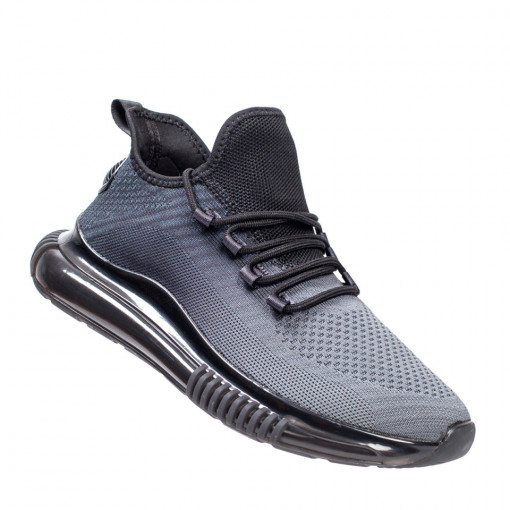 Pantofi sport barbati gri cu negru din material textil MDL03411