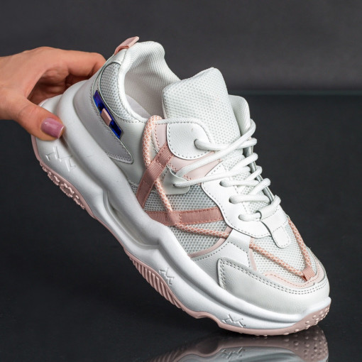 Pantofi sport dama albi cu roz MDL00487