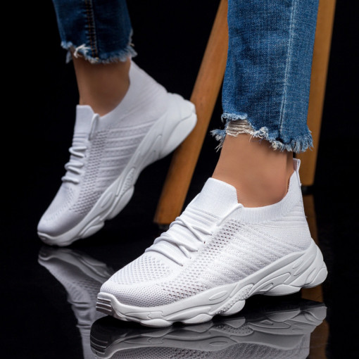 Pantofi sport dama albi din material textil MDL03053
